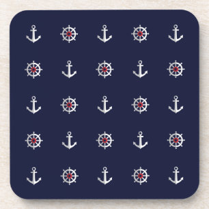 Dessous-de-verre Motif blanc et bleu rouge d'Ancre