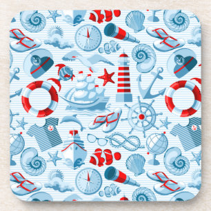 Dessous-de-verre Motif blanc et bleu rouge nautique