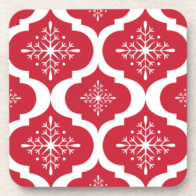Dessous-de-verre Motif blanc rouge de trellis de flocons de neige (Devant)