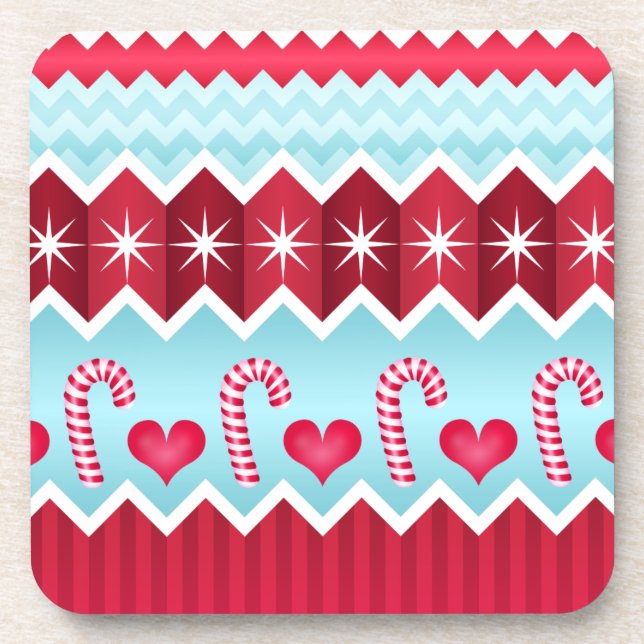 Dessous-de-verre Motif Chevron Rouge et Bleu Noël (Devant)