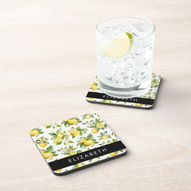 Dessous-de-verre Motif citron, Fleurs de citron, Feuilles, Votre No (Côté Droit)
