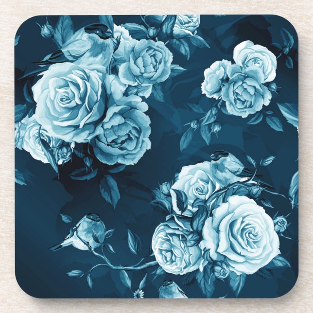 Dessous-de-verre Motif classique de rose de bleu (Devant)