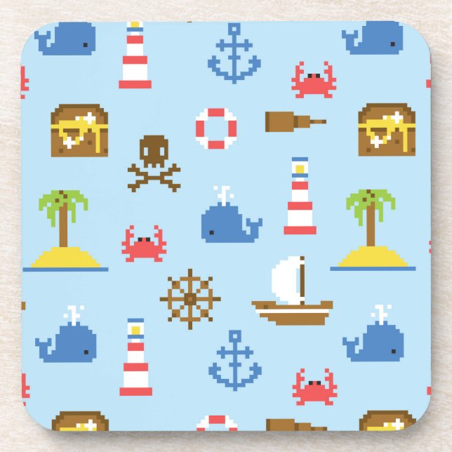 Dessous-de-verre Motif d'art de mer de pixel (Devant)