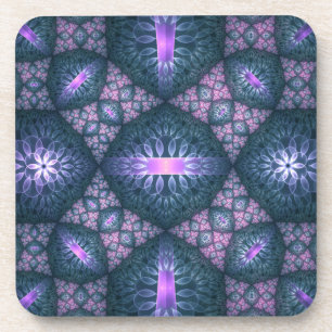 Dessous-de-verre motif d'art fractal 3D Turquoise violet rose