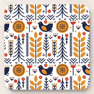 Dessous-de-verre Motif d'art populaire d'oiseau d'automne