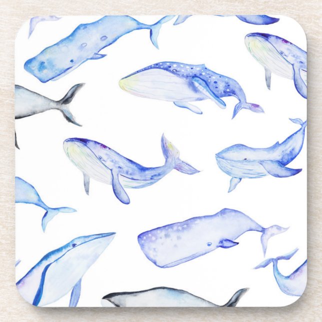 Dessous-de-verre Motif de baleine bleue d'aquarelle (Devant)