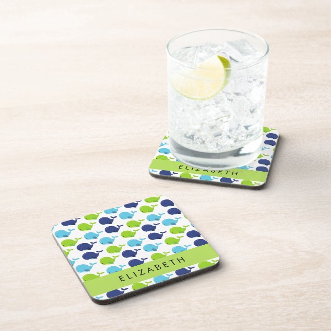 Dessous-de-verre Motif De Baleines, Beaux Baleines, Votre Nom (Côté Droit)