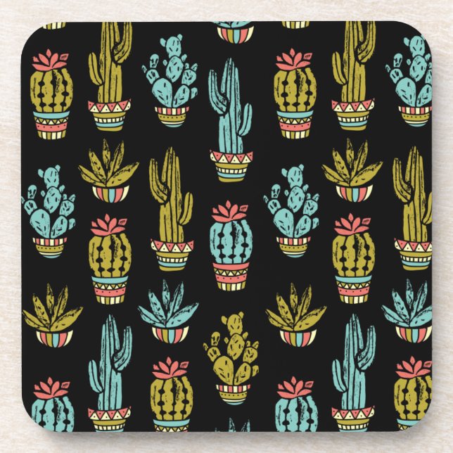 Dessous-de-verre Motif de cactus de grunge foncé (Devant)