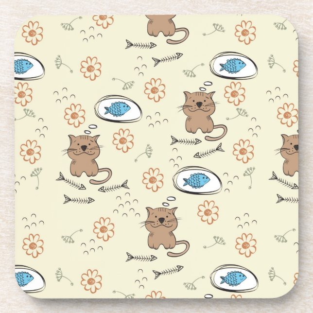 Dessous-de-verre motif de chat et de poissons (Devant)