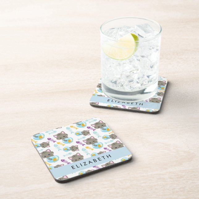 Dessous-de-verre Motif De Chats, Chats Mignons, Chatons, Votre Nom (Côté Droit)