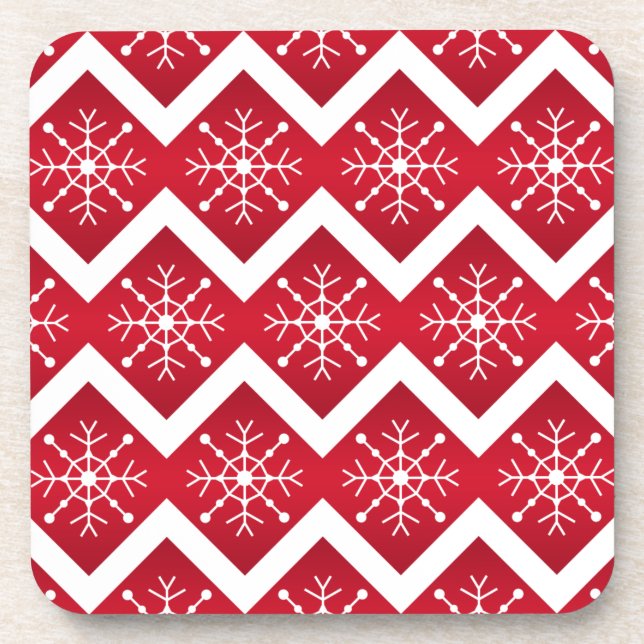 Dessous-de-verre Motif de Chevron de flocons de neige de Noël rouge (Devant)