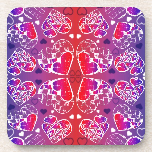 Dessous-de-verre Motif de coeur romantique violet et rouge Whimsica (Devant)