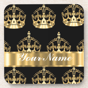 Dessous-de-verre Motif de couronne d'or sur le noir