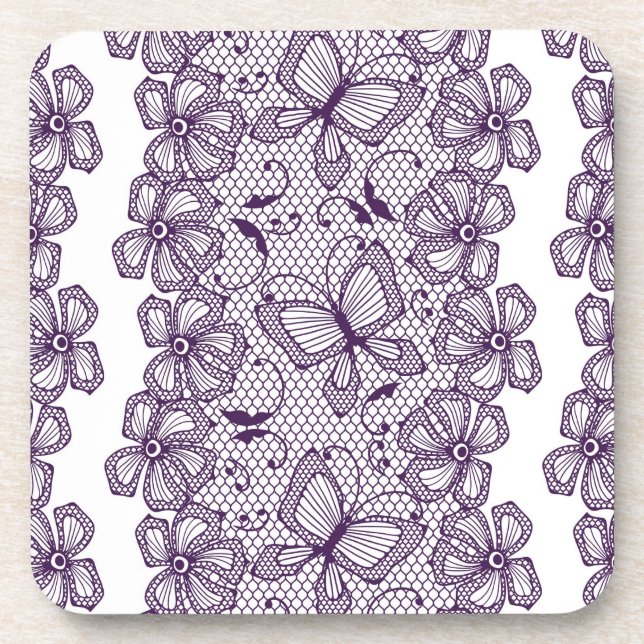 Dessous-de-verre Motif de dentelle avec des papillons (Devant)