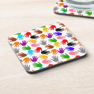 Dessous-de-verre Motif de design empreinte de main colorée blanche