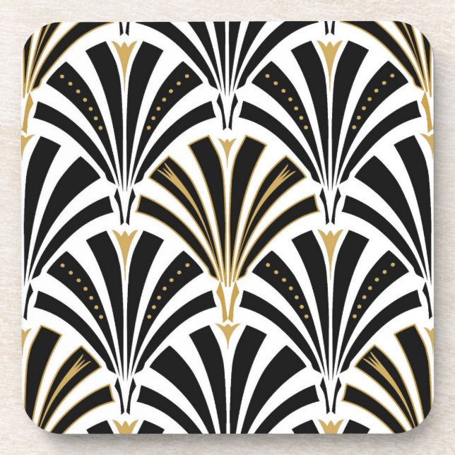 Dessous-de-verre Motif de fan d'art déco - noir et blanc (Devant)