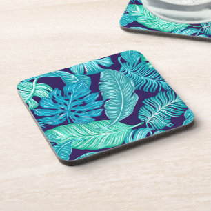 Dessous-de-verre Motif de feuilles bleues vertes tropicales