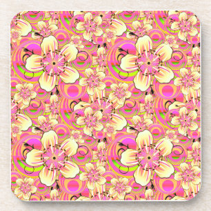Dessous-de-verre motif de fleur rose funky