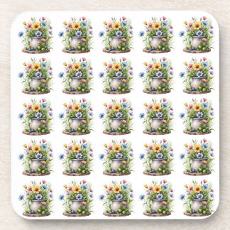 Dessous-de-verre motif de fleurs orange, rose, jaune et bleu