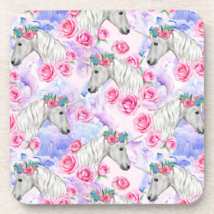 Dessous-de-verre Motif de licornes et de roses