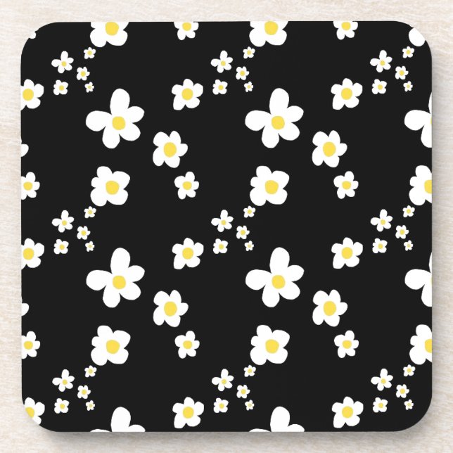 Dessous-de-verre Motif de marguerite tendance noir jaune blanc, mod (Devant)