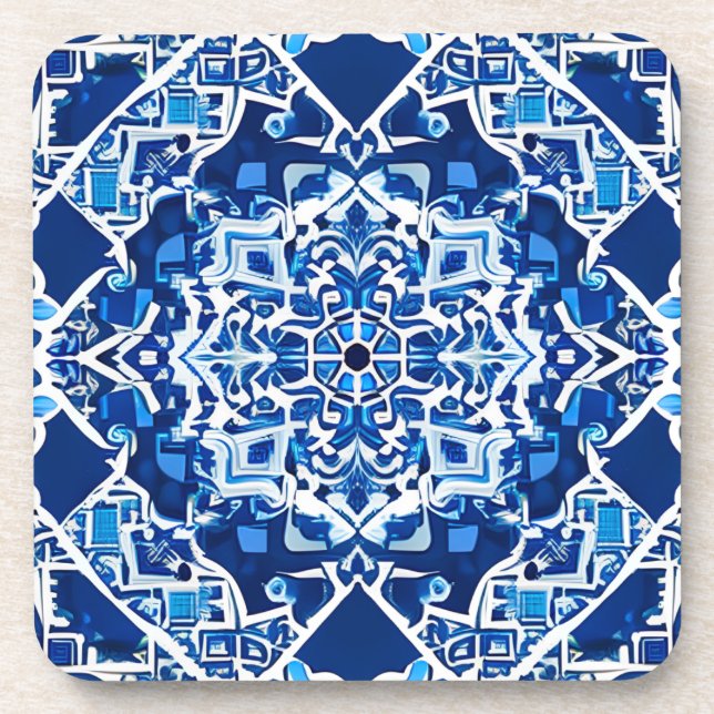 Dessous-de-verre Motif de mosaïque en Indigo et Cobalt Blue (Devant)