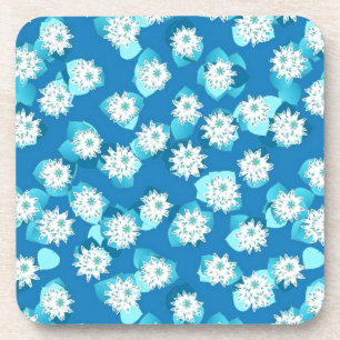 Dessous-de-verre Motif de nénuphar, turquoise, bleu et blanc