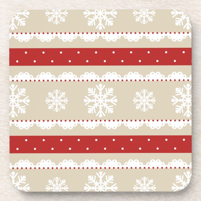 Dessous-de-verre Motif de Noël cool beige rouge blanc (Devant)