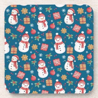 Dessous-de-verre Motif De Noël Snowman Holly Feuilles Et Présents