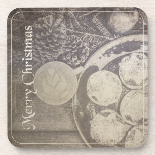 Dessous-de-verre Motif de Noël vintage avec biscuits et café