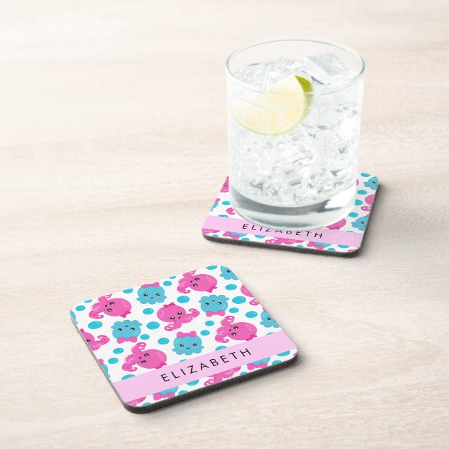 Dessous-de-verre Motif de pieuvre, Pieuvre mignonne, Mer, Votre Nom (Côté Droit)