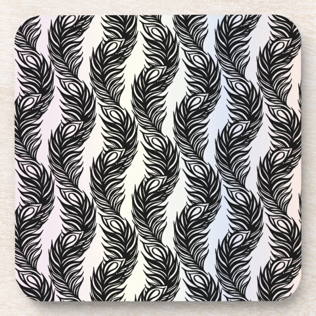 Dessous-de-verre Motif de plumes Peacock abstrait noir et blanc (Devant)