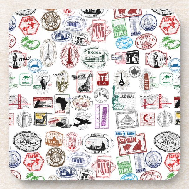 Dessous-de-verre Motif de timbres de voyage (Devant)