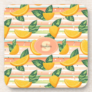 Dessous-de-verre Motif de tranche orange avec Feuilles verts sur Pa