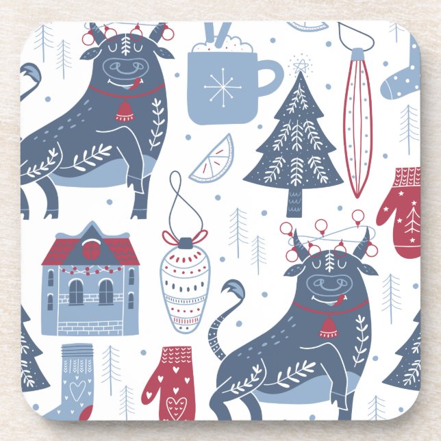 Dessous-de-verre Motif d'éléments de Noël gris bleu (Devant)