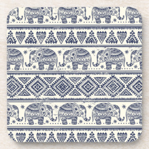 Dessous-de-verre Motif d'éléphant ethnique bleu