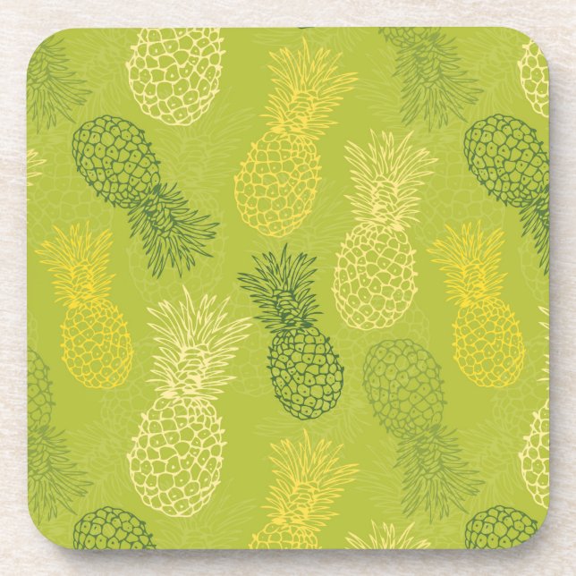 Dessous-de-verre Motif d'ensemble d'ananas sur le vert (Devant)