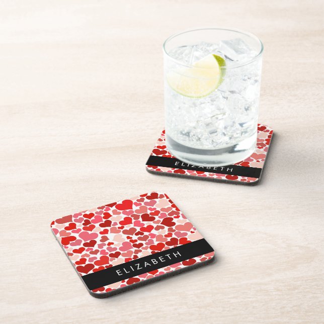 Dessous-de-verre Motif Des Coeurs, Coeurs Rouges, Amour, Votre Nom (Côté Droit)