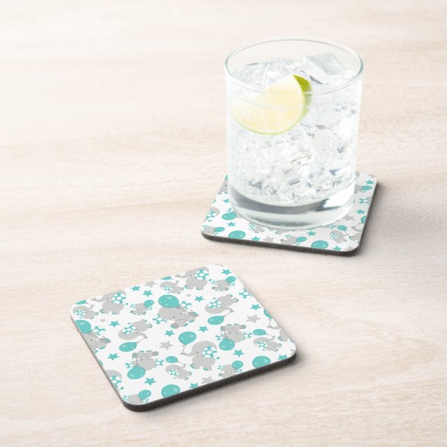 Dessous-de-verre Motif Des Eléphants, Eléphants Mignons - Gris Bleu (Côté Droit)