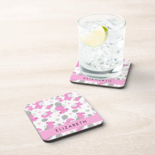 Dessous-de-verre Motif Des Eléphants Roses, Étoiles, Votre Nom