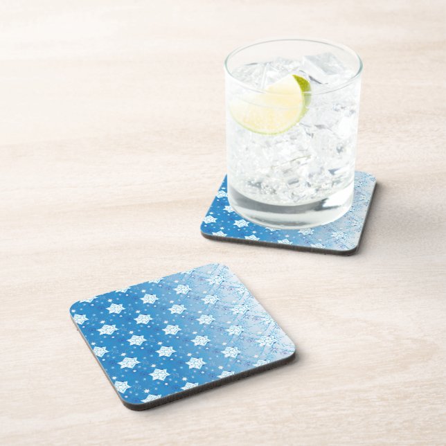 Dessous-de-verre Motif des flocons de neige bleu et blanc d'hiver (Côté Droit)
