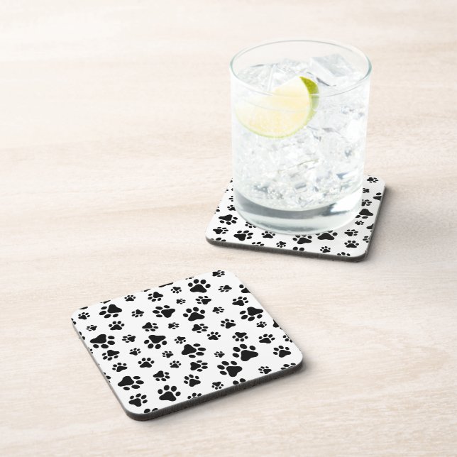 Dessous-de-verre Motif des pattes, pattes de chien, noir et blanc (Côté Droit)