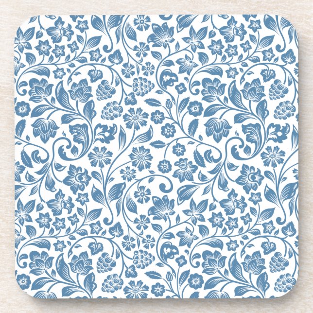 Dessous-de-verre Motif des vignes florales bleues et blanches (Devant)