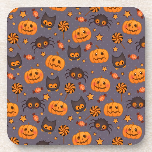 Dessous-de-verre Motif d'Halloween mignon Arrière - plan pourpre (Devant)