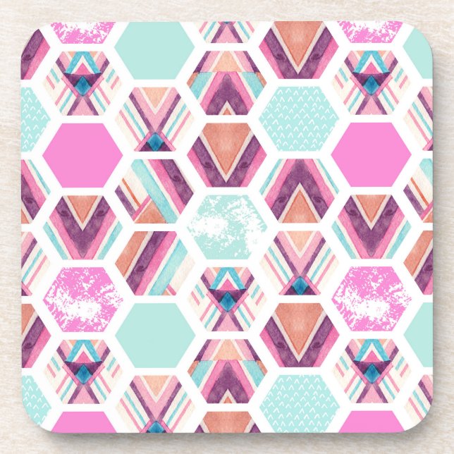 Dessous-de-verre Motif d'hexagone d'aquarelle (Devant)