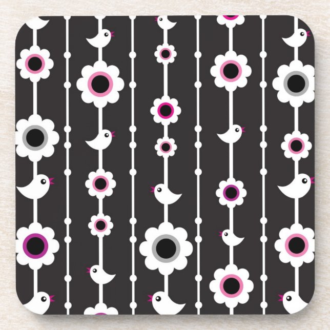 Dessous-de-verre motif d'oiseau et de fleurs (Devant)