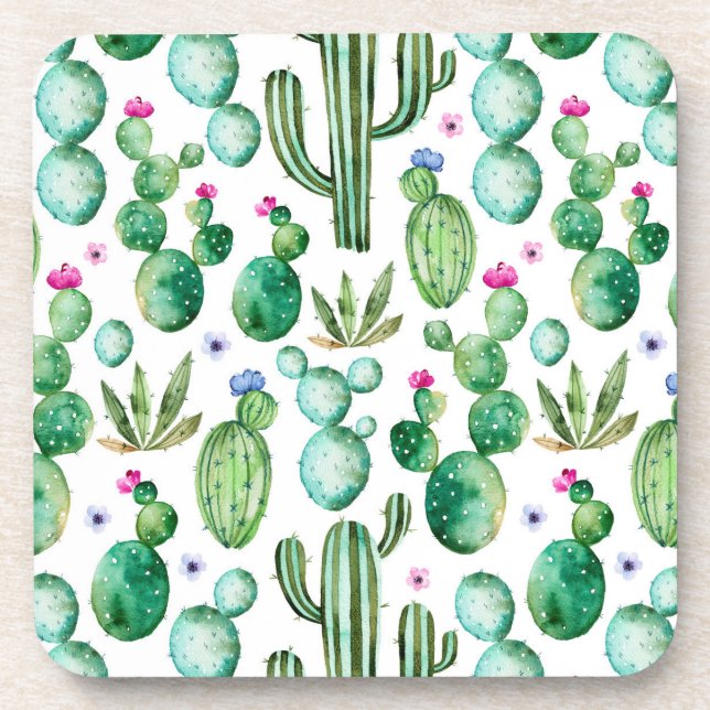 Dessous-de-verre Motif d'usines de cactus d'aquarelle (Devant)