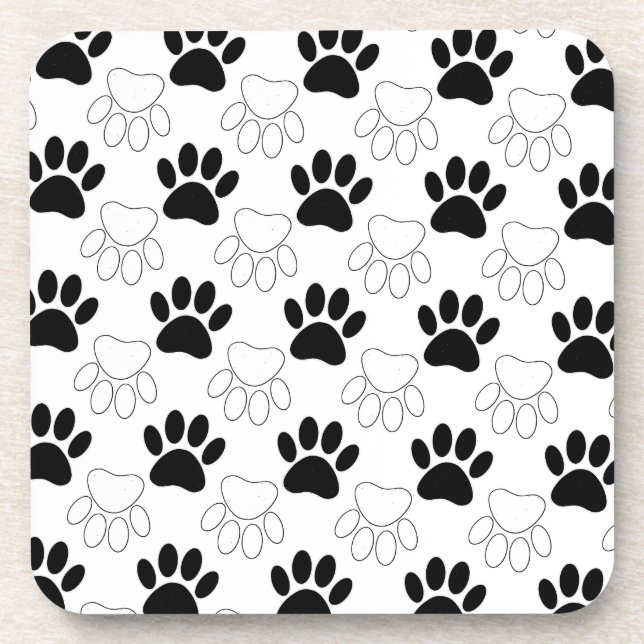 Dessous-de-verre Motif Empreinte de patte de chien noir et blanc (Devant)