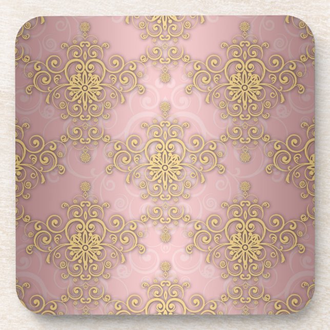Dessous-de-verre Motif Fille Rose Et Or Damas (Devant)