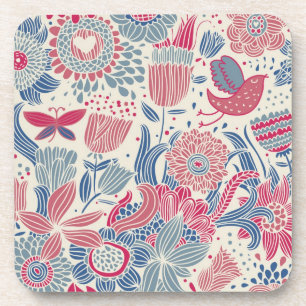Dessous-de-verre Motif floral avec l'oiseau et le papillon